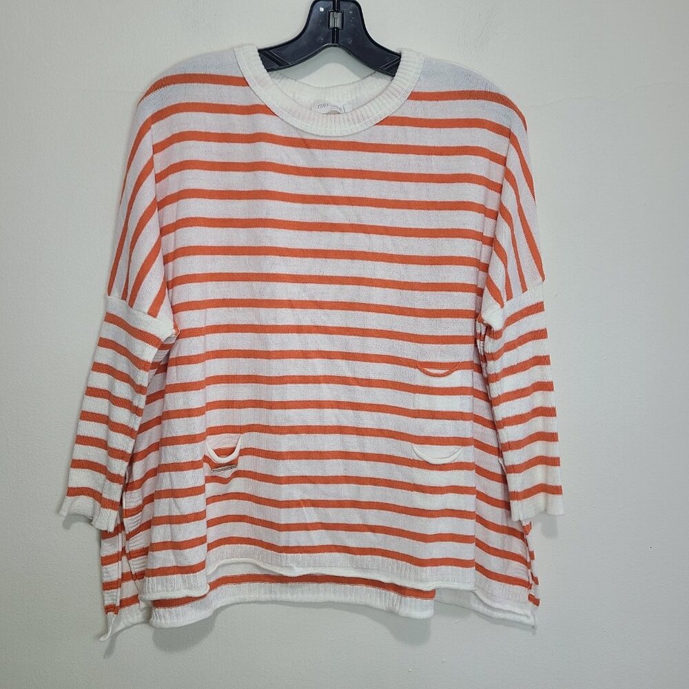 Mer Sea Women’s Catalina Sweater White Orange Striped Knit Top S/M